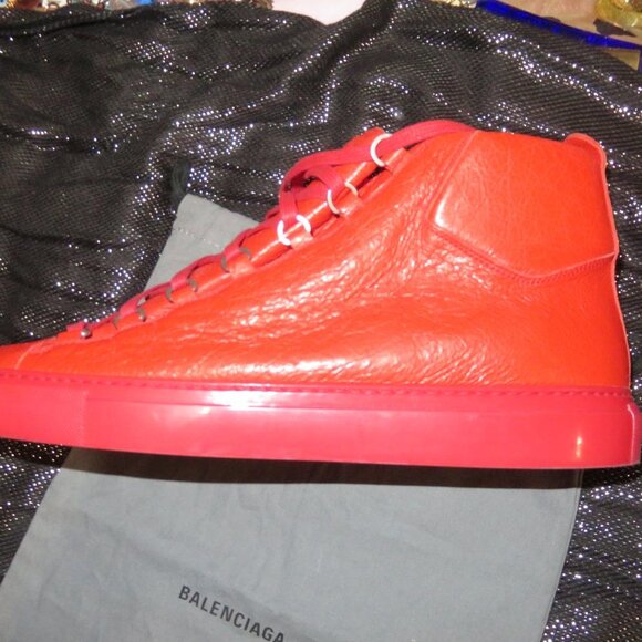 BALENCIAGA ARENA HIGH TOP SNEAKERS SIZE 45 US 12 IN VIBRANT RED - Picture 5 of 10